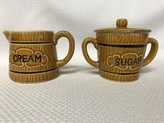 Vintage Royal Sealy Creamer Sugar Bowl W/ Lid Country Kitchen Wood Grain Look