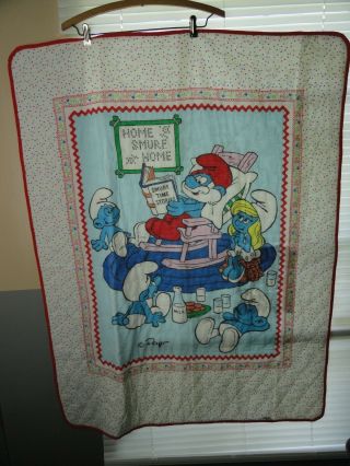 Vintage Baby Blanket Quilted Smurf 2