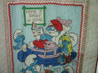 Vintage Baby Blanket Quilted Smurf 4