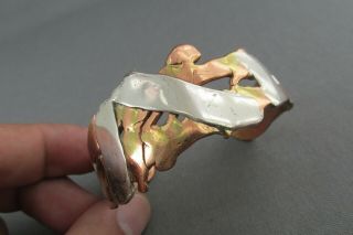 Vintage Chunky Mixed Metal Sterling Copper Brass Brutalist Cuff Bangle Bracelet