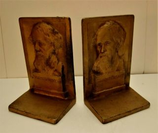 2 Vintage Charles Dickens Cast Iron Book Ends - Gold Finish