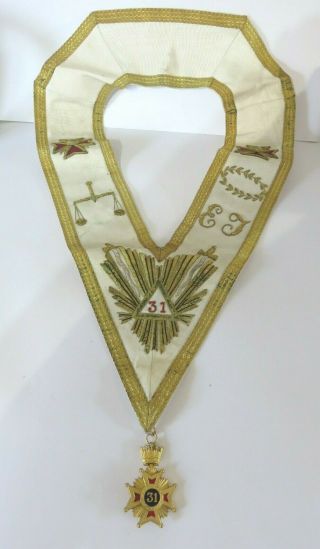 Vintage Masonic Sash Rose Croix 31 Degree Collerette Jewel Medallion Badge