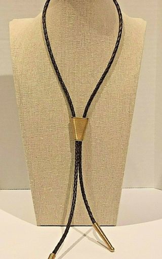 Vintage Hickok Bolo Tie Gold Tone Braided Leather
