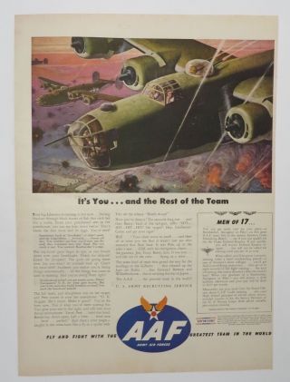 Print Ad 1944 Aaf Army Air Forces Vintage Artwork