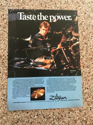 1982 Vintage 8x11 Print Ad For Zildjian Cymbals " Power " Neil Peart Of Band Rush