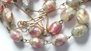 Czech Vintage Art Deco Multi Coloured Foil Glass Bead Necklace Rolled Gold Wire