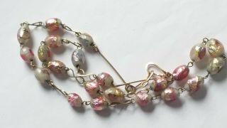 Czech Vintage Art Deco Multi Coloured Foil Glass Bead Necklace Rolled Gold Wire 2