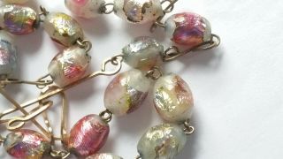 Czech Vintage Art Deco Multi Coloured Foil Glass Bead Necklace Rolled Gold Wire 4
