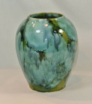 Vintage Brush Mccoy Pottery Blue Green Onyx Vase 6 3/8 Inches