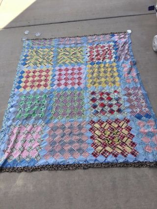 Vintage Multi Color Pattern Diamond Paneled Quilt Top Ready To Finish Handmade