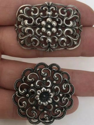 2 Large Heavy Solid Silver Vintage Brooch’s