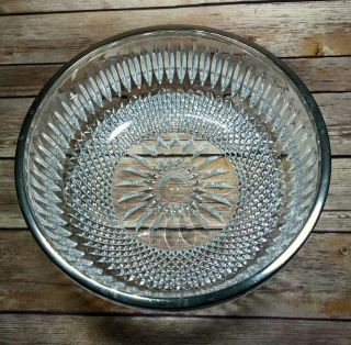 Vintage Heavy Lead Cut Crystal Serving/salad Bowl With Silver Rim