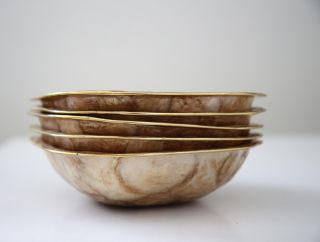 Vintage Set 5 Capiz Shell Bowls Exquisite With Brass Trim Gold Beach - Y Organic