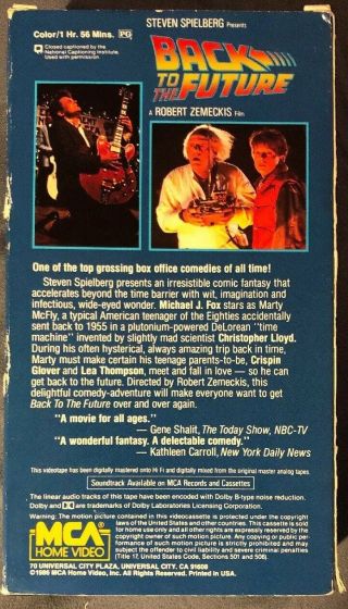 Back to the Future (VHS,  1986) MCA 1st Release Vintage Retro 2