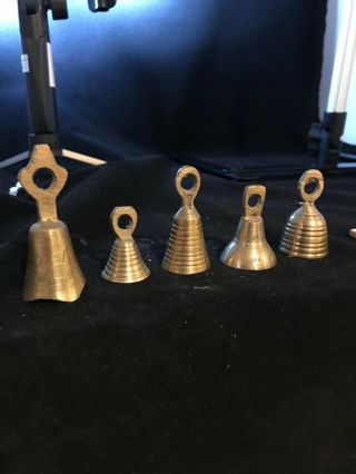 Vintage Antique Miniature Solid Brass Bells W/etching Design