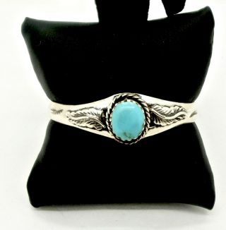 Vintage Southwestern Turquoise Sterling Silver 2 Leaf Bracelet