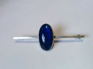 Vintage Sterling Silver Brooch With Blue Stone.  Uk Postage