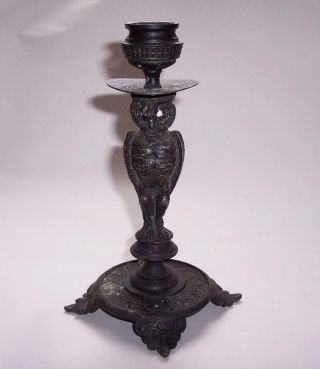 Vintage DEMON STOLAS OWL Metal CANDLE HOLDER Spelter Candlestick Gothic Wiccan 2