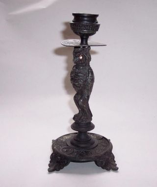 Vintage DEMON STOLAS OWL Metal CANDLE HOLDER Spelter Candlestick Gothic Wiccan 3