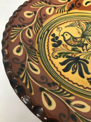 Vintage Wall Pottery Platter Plate Hungary Folk Art Decorative 11.  5” Bird Signed 3