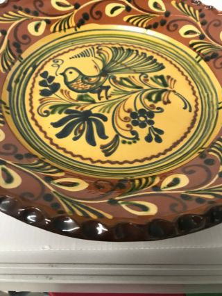 Vintage Wall Pottery Platter Plate Hungary Folk Art Decorative 11.  5” Bird Signed 4