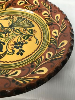 Vintage Wall Pottery Platter Plate Hungary Folk Art Decorative 11.  5” Bird Signed 5