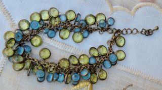 Lovely Vintage Bezel Green Blue Lucite Stone Dangling Bracelet