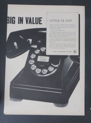 Print Ad 1949 Bell Telephone System Vintage Art Rotary Phone