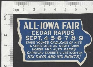All Iowa Fair,  Cedar Rapids Horse & Auto Races Vintage Poster Stamp Mh