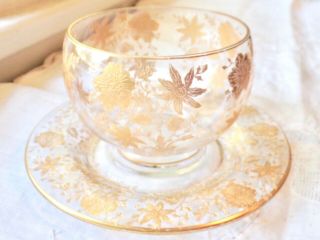Vintage Cambridge Glass Gold Encrusted Wildflowers Mayo Set - Ship Within 3 Days
