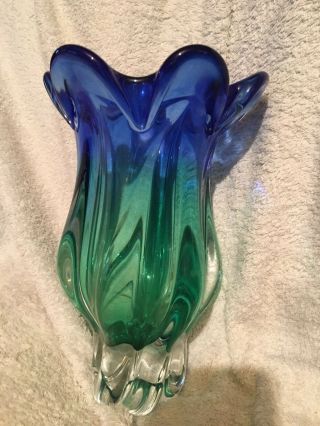 Vintage Blue And Green Murano Glass Vase 2.  3kg