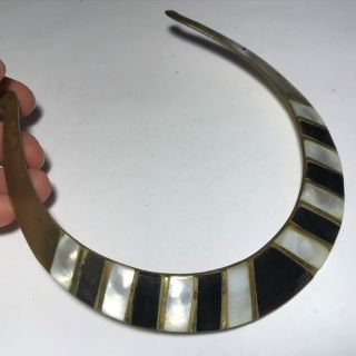 Vtg Brass Mother Of Pearl Inlaid Ethnic Tribal Necklace Collar