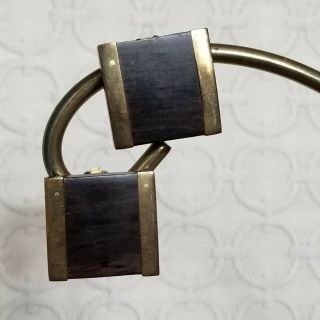 Vintage Artisan Studio Clip Earrings Modernist Brutalist Square Wood & Brass 80s