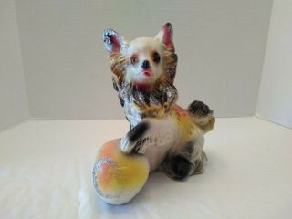 Adorable Vintage Chalkware Dog With Ball Figurine Carnival Prize Fair Souvenir