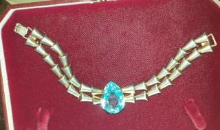 Vintage Sterling Silver 925 Bracelet Blue Pear Topaz Stone