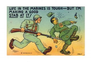 Vintage 1943 World War Ii Marines Comic Postcard Racist Anti - Japanese Propaganda