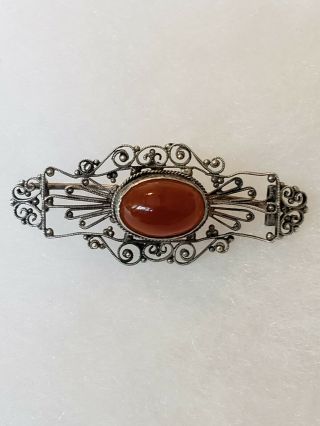 Antique Vintage Art Deco Mid Century 800 Silver Carnelian Brooch Awesome Detail