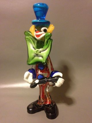 Murano Art Glass Clown With Guitar Mid Century Vintage Ornament Vintage
