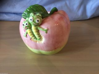 Vintage Apple & Wormed Shaped Pot Made In Japan 3 Worms And Leaf