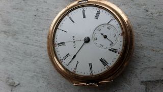 Elgin 17 Jewel Grade 335 10kt K Gf Open Face Gold Filled Sidewinder Pocket Watch