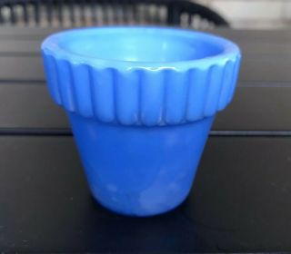 Vintage Akro Agate Blue Slag Glass Flower Pot Planter 2 3/8”
