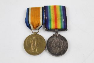 Vintage Ww1 Medal Pair W/ Ribbons Named 82973 Private I.  E.  Cross Raf