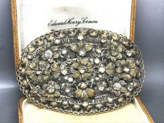 Large Vintage Czech Crystal Filigree Brooch