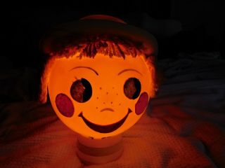 Vintage Creepy Halloween 11 " Doll Head Lamp Glowing Night Light Plastic Lantern
