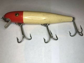 Vintage Pflueger 4 1/4”wooden Fishing Lure Pal - O - Mine,  Red/white Body,  Glass Eyes