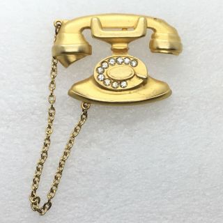 Signed Jj Vintage Rotary Telephone Brooch Pin Glass Rhinestone Phone Jewelry