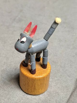 Vintage Horse Donkey Wooden Push Thumb Puppet Painted Wood
