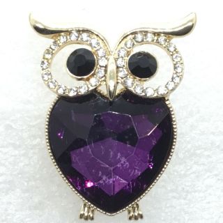 Signed Monet Vintage Owl Brooch Pin Purple Jelly Belly Rhinestone Jewelry