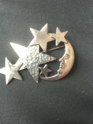 Vintage Moon And Stars Pin - 5 Stars 1moon - Designed By Starstruck In The 