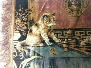 Vintage Velvet Tapestry Rug Kitties Cats Chess